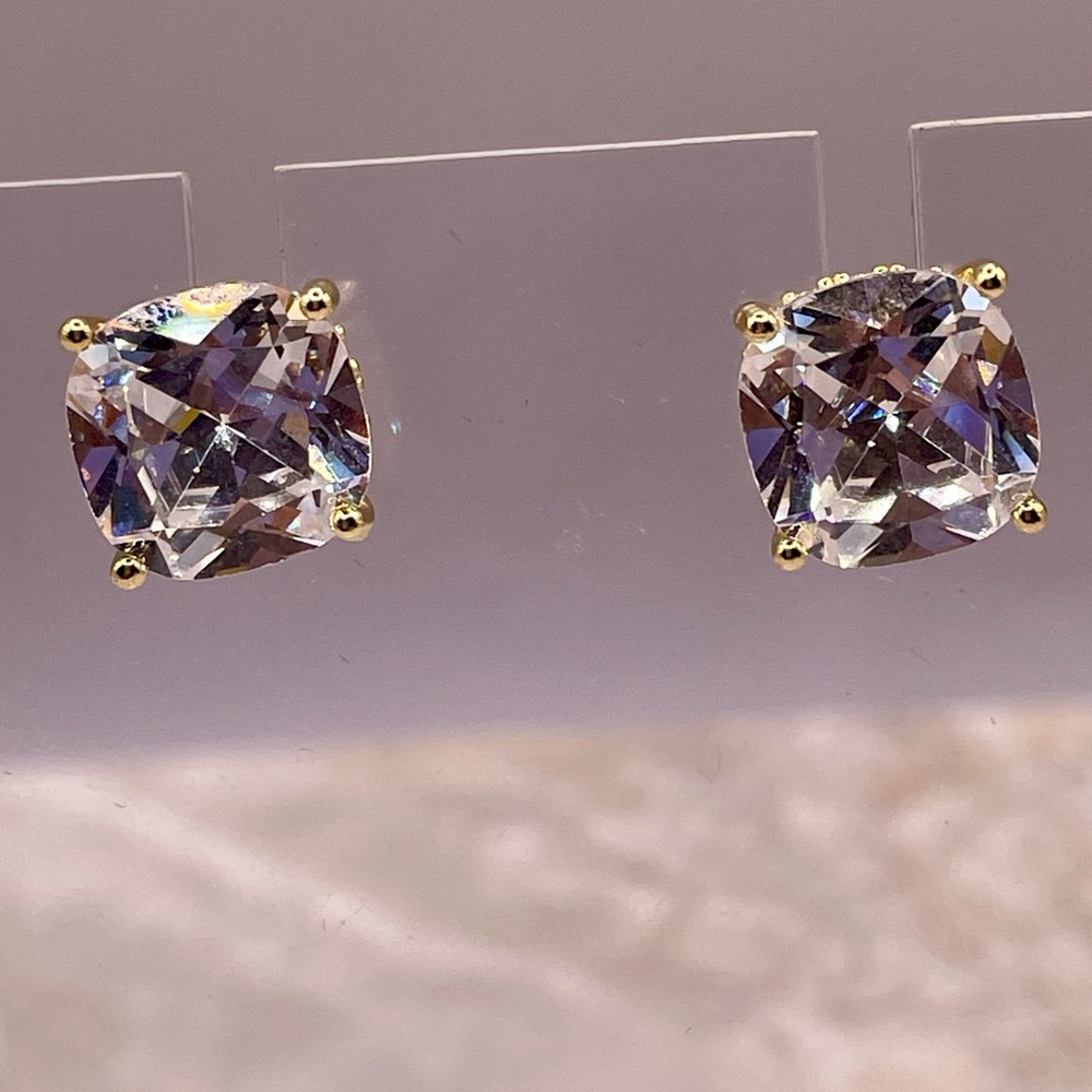 Elegant Gold and Silver Clear Rhinestone Square Stud Earrings